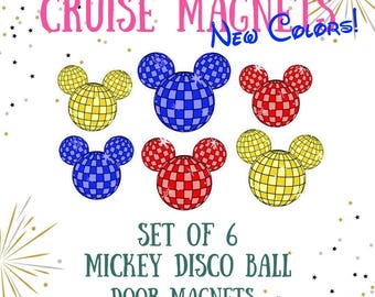 Set of 6 MICKEY DISCO BALL Magnets | New Year's Eve | Cruise Door, Refrigerator Magnet, Party Decoration | Disney | Mickey Ears