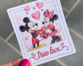 NEW! TRUE LOVE Mickey & Minnie Sticker | Vinyl, Water Resistant, Bottle or Notebook Sticker, Valentine, Minnie Mouse