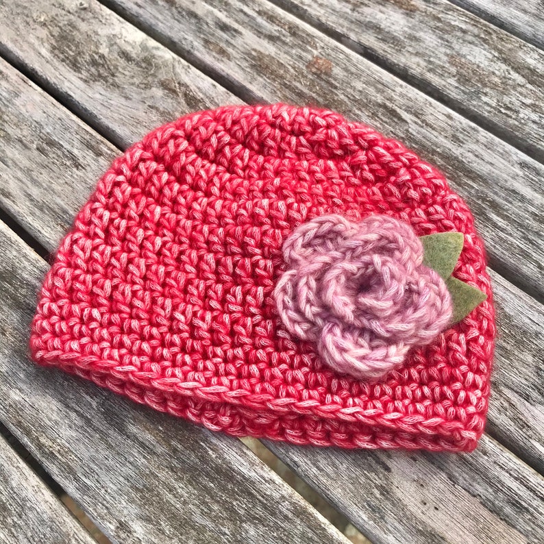 Fifth /& Mill Baby Girl; Newborn Hat; Photo Prop; Infant Hat; Baby Shower Gift; Crochet; Handmade Handmade Newborn Crochet Hat with Flower