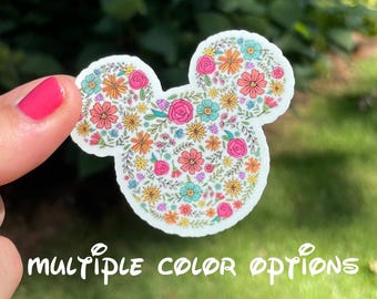 Floral Mickey Mouse Head Sticker: Water Resistant Vinyl Decal