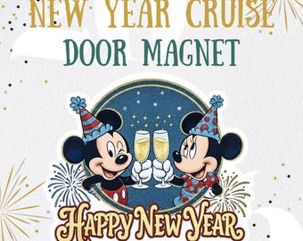 HAPPY NEW YEAR Mickey and Minnie Magnet | New Year's Eve Magnet | Cruise Door, Refrigerator Magnet, Party Decoration | Disney Cruise