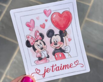 NEW! TRUE LOVE "Je T'aime" Mickey & Minnie Sticker | Vinyl, Water Resistant, Bottle or Notebook Sticker, Valentine, Minnie Mouse