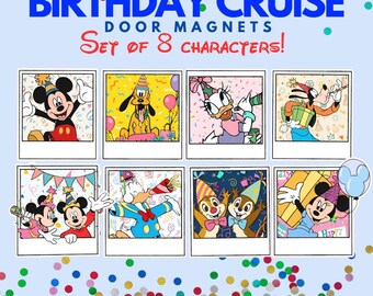 SET OF 8 | Mickey & Friends Birthday Cruise Door Magnets