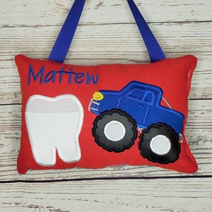 Almohada personalizada de hada de los dientes, almohada de dientes de camión monstruo, almohada de hada de los dientes para niños, tabla de dientes incluida. ,