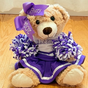 Personalized Cheer Bear Gift – Custom Embroidered Uniform & Bow | Choose With Bear or Without | Team Name • Name • Year |