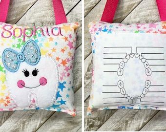 Tooth fairy pillow with optional chart and personalization, choose your fabric!