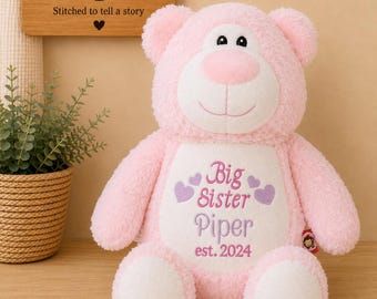 Personalized Big Sister Stuffed Animal - Sibling gift - Embroidered Stuffed Animal - Personalized Plush - Big Sister Gift - New baby