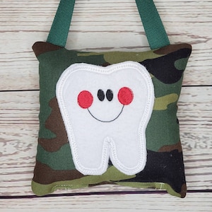 Oreiller de fée des dents avec carte dentaire, camouflage, ,