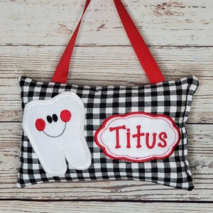 Patrón de tablero de ajedrez de almohada de hada de los dientes personalizado, tabla de dientes opcional,
