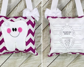 Tooth fairy pillow with (optional) tooth chart, chevron (choose your colors!),