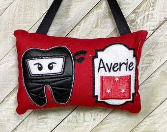 Personalized tooth fairy pillow, Ninja tooth pillow, boys tooth fairy pillow, girls tooth pillow, tooth chart included!  !