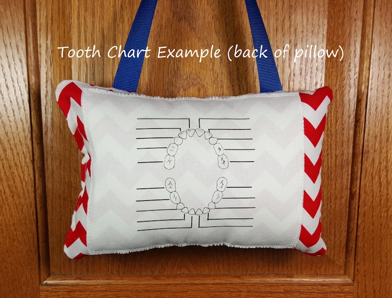 Tooth fairy pillow optional tooth chart FabuMimi Original gray and white chevron