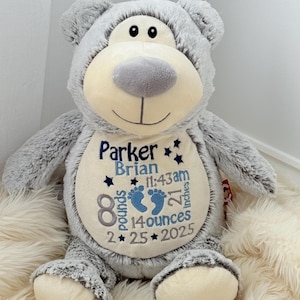 Personalized Embroidered Stuffed Animal - Personalized Baby Gift- Birth Announcement Stuffed Animal - Birth Stat animal - Newborn Gift