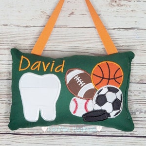 Oreiller personnalisé de fée des dents, oreiller de dent de sport, oreiller de fée des dents pour garçons, oreiller de dent pour filles, carte dentaire incluse !
