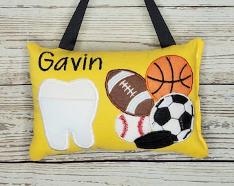 Personalized Tooth fairy pillow, sports tooth pillow, boys tooth fairy pillow, girls tooth pillow, tooth chart included!