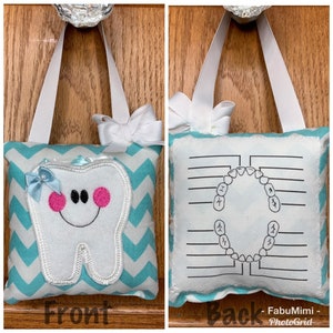 Oreiller fée des dents avec carte dentaire (facultatif), chevron turquoise et blanc (choisissez votre couleur ou votre tissu !