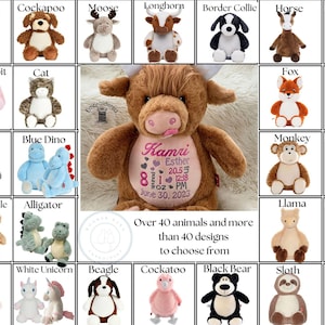 Personalized Embroidered Birth Stat Stuffed Animal – Custom Baby Gift – Embroidered Keepsake Plush (NOT Vinyl)