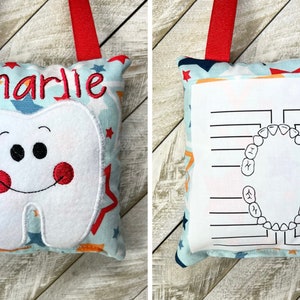 Tooth fairy pillow with optional chart and personalization, choose your fabric!