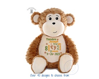 Personalized Embroidered Birth Stat Stuffed Animal – Custom Baby Gift – Embroidered Keepsake Plush (NOT Vinyl)