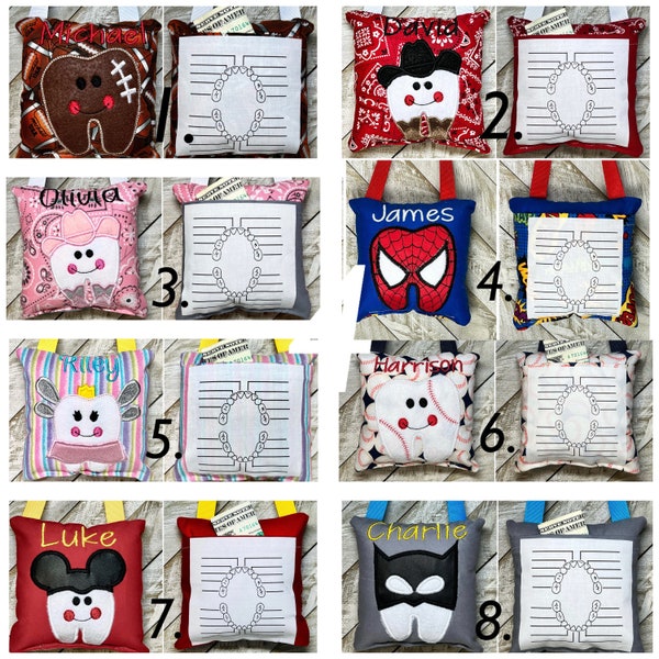 Tooth fairy pillow with optional chart and personalization, choose your fabric!