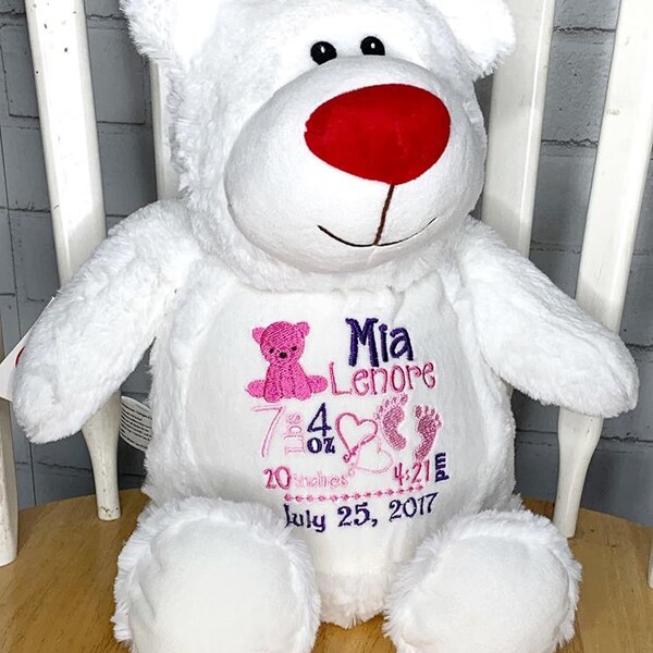 Personalized Stuffed Animal, CHOOSE YOUR ANIMAL, Baby gift, Birth Stat, Baby photo prop, baby shower gift, ring bearer, flower girl