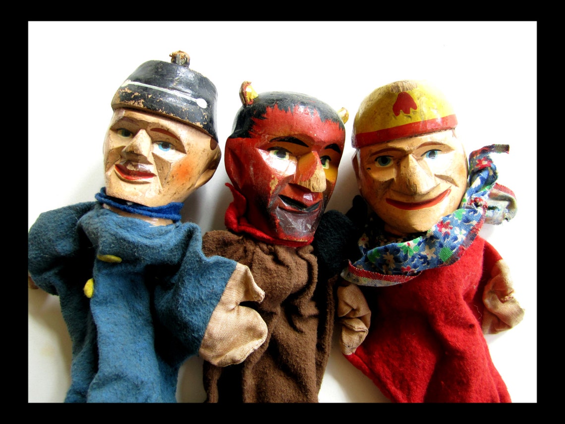 3 Antique 20's German Wooden Hand Puppets from Kasperle Etsy
