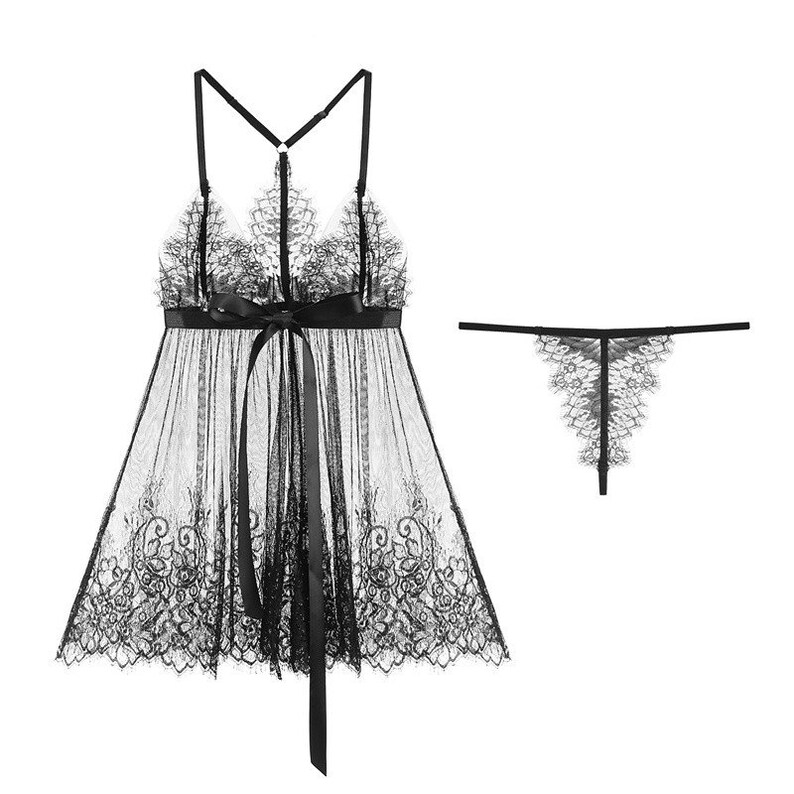 Babydoll Sheer Lingerie Dress Black Temptation See-thru Lace | Etsy