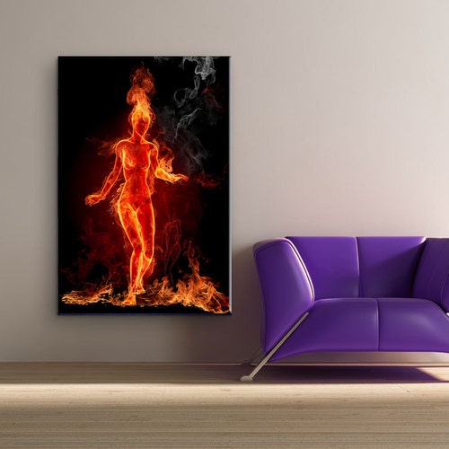 Hot Girl in Red Fire Uncommonly Canvas Wall Art, 5 Stars Gift Startonight Home and shops Kitchen Decor