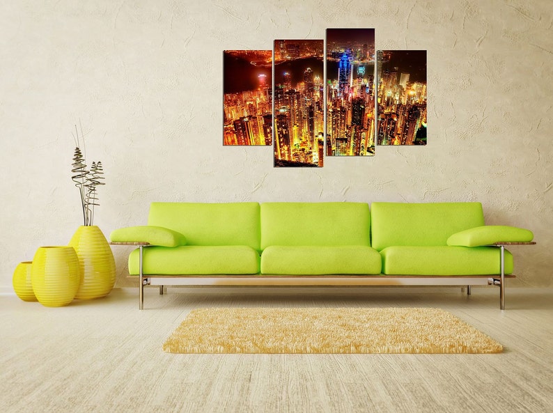 Glass Wall Art Acrylic Decor Set Hong Kong at Night 5 Stars Etsy