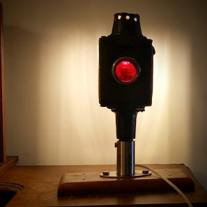 Upcycled Antique Carriage lamp mounted on wood, table lamp lantern