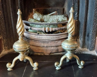 Antique Large Ornate Brass Victorian Fire Dogs Exceptional Quality