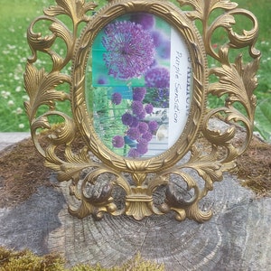 Antique French Oval  Baroque Style Gilded Cast Metal Iron  Frame Stamped No P1008 with Ornate Swirls