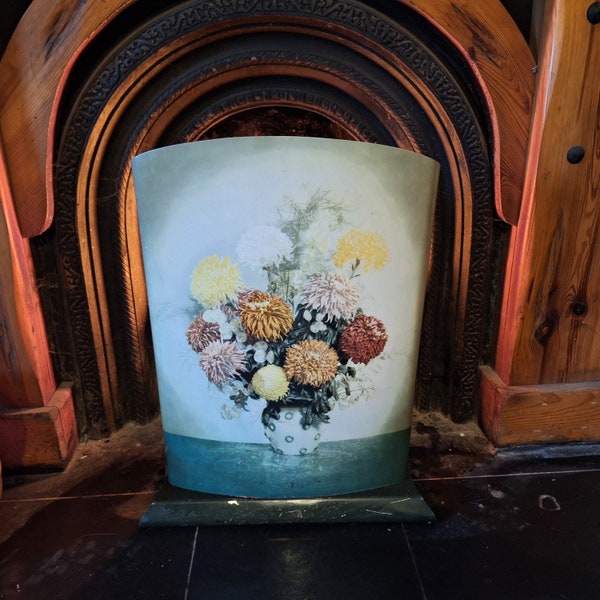 Vintage Stamped Worcester Ware Metal Firescreen / Fireguard with Flower Vase - Retro