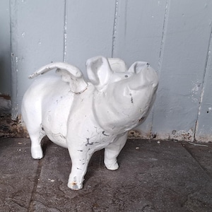 Vintage Cast Iron White Pig with Wings - Whimsical Ornament