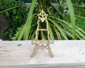 Vintage Solid Brass Easel Victorian Style Picture, Photo, Book Holder, 8" Tall