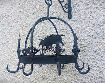 Corona de juego vintage de hierro fundido ornamentada, decoración de cocina, estante de carnicero, estilo rústico chic