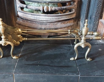 Antique Brass  Fire Irons and Dogs - Ornate Long Handles Super fireplace set