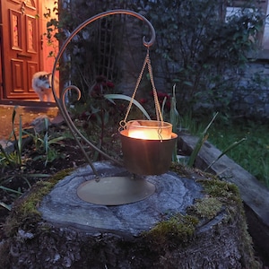 Vintage Brass Hanging Planter on Stand also candle holder - Unique