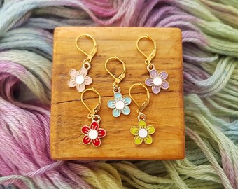 Enamel Flower Progress Keepers/Stitch Markers for Knitting and Crochet