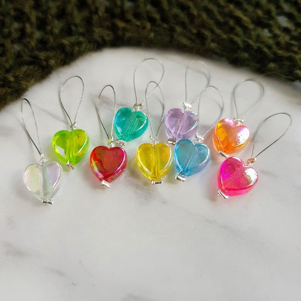 Heart Knitting Stitch Markers - Rainbow
