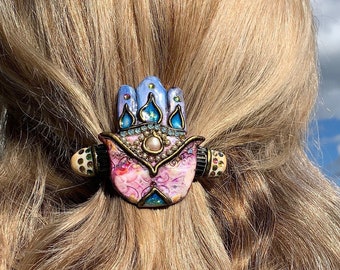 Colorful Hamsa Barettes Unique Barettes Blue Sacred Hamsa Hair Accessory Purple Periwinkle Barette