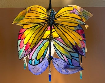 Bold Butterfly Dragonfly Pendant Lamp Handmade Butterfly Lamp Shade Artisan Butterfly