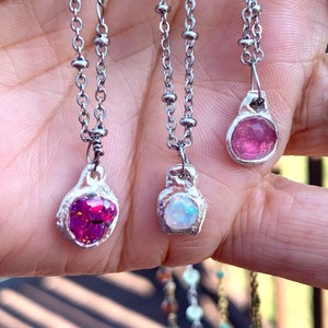Charm Necklace Layering Necklace Minimalist Necklace Pink Tourmaline Necklace Opal Chip Necklace Beaded Necklace
