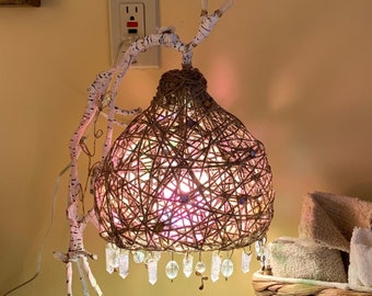 Woodsy Crystal Jute Lamp Quartz Jute Lamp Birch Tree Style Lamp Woodsy Earthy