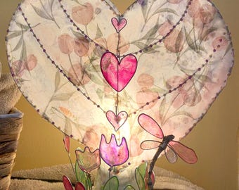 Sweet Wildflower Heart Lamp Artisan Nightlight