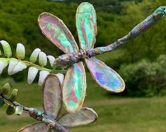 Iridescent Dragonfly Hooks Lilac Purple and Pink Dragonfly Ornaments Dragonfly Hook Decoration Whimsical Rustic Dragonfly Garden Dragonfly