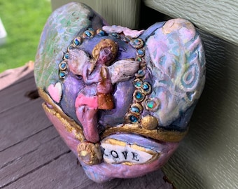 Angel Heart Box Cute Heart Container Cherub Angelic Decoration Small Rustic Heart Ornament Unique Valentine Gift