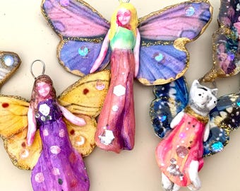 Cat and Fairy Decorations Tiny Cat Ornaments  Miniature Kitty