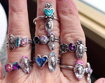 Dainty Rustic Sacred Old World Jesus Ring Mother Mary Saint Francis