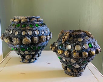 Rustic Cement Pots Heavy One of a Kind Black Concrete Planter Decorative Earthy Sculpture